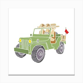 Meerkats In Landrover Defender Jeep, Fun Safari Animal Print, Square Canvas Print