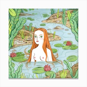 Lady In The Pond Square Canvas Print
