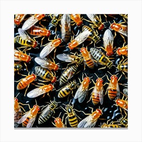 Bees On A Black Surface Canvas Print