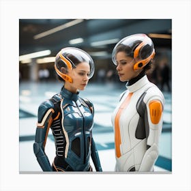 Two Women In Futuristic Suits 1 Canvas Print