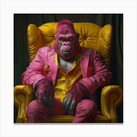 A Pink Clown Gorilla, Sitting In Big Yellow Chair, In The Style Of Zbrush, Yellow And Pink, , Daz3d, Dark White And Pink, Tiago Hoisel, Full Body , Looking In To The Camera, Zoom Out Leinwandbild