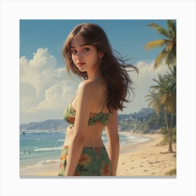 Asian Girl On The Beach 1 Canvas Print