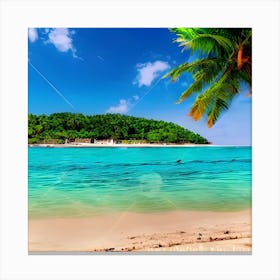 Tropical Beach With Palm Trees Canvas Print