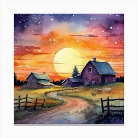 The Old Farmhouse at Sunset | Idyllic Dreamy Landscape Canvas Print