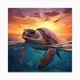 Sea Turtle At Sunset Canvas Print
