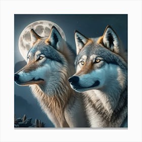 Two Wolves In The Moonlight 3 Canvas Print