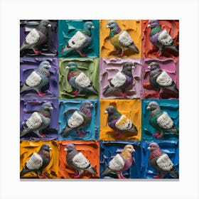 Painted Pigeons A Vibrant Grid Of Textured Color (3) Canvas Print