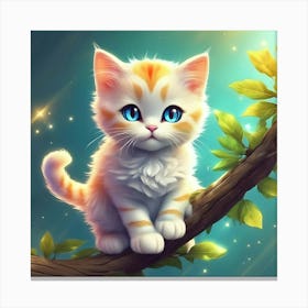 Cute Kitten On A Tree Branch 1 Canvas Print