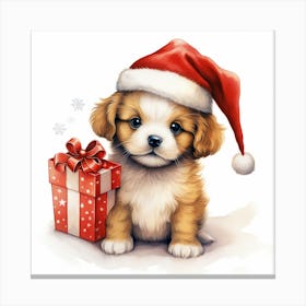 Puppy With Santa Hat 1 Canvas Print