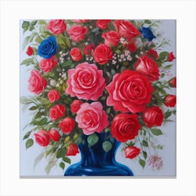 Roses In A Blue Vase2 Canvas Print