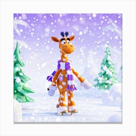 Cheerful Giraffe Adorned In A Scarf And Mittens Trotting Through A Winter Wonderland Sprinkled With Canvas Print