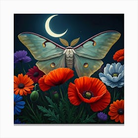 Moth And Flowers Canvas Print