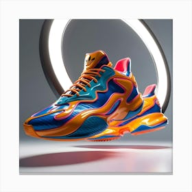 A Futuristic, Vibrant 3d Render Of A Pair Of Adidas Shoes 1 Canvas Print