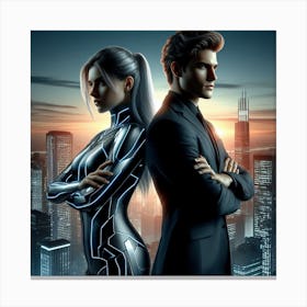 Couple In Futuristic Suits Canvas Print