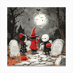 Halloween Witches Blacks Reds Whites Canvas Print