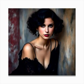 Beautiful Woman In Black Dress Canvas Print