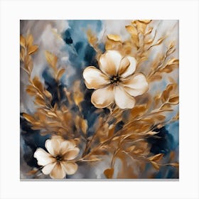 White Flowers On A Blue Background Canvas Print