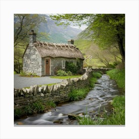 Thatched Cottage By The Stream 1 Canvas Print