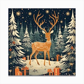 Christmas Deer In The Forest 1 Canvas Print