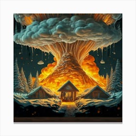 Wooden hut left behind by an atomic explosion 6 Canvas Print