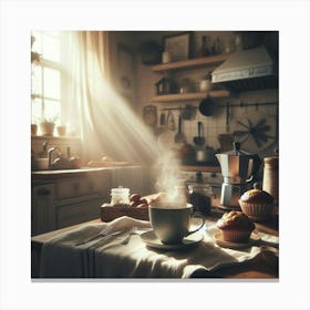 Cup Of Coffee In The Kitchen Canvas Print