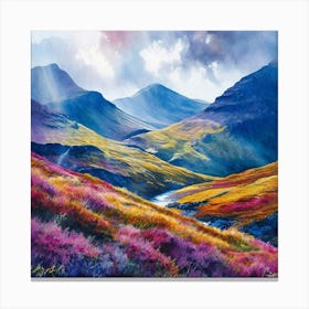 Watercolor Scottish Hills Studio Photography Complex Details High Detail Canvas Print