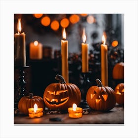 Halloween Pumpkins And Candles 1 Canvas Print