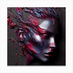 Abstract Beautiful Woman's Face - Embossed in Semi-Gloss Blood Red And Bluish Silver Metal Canvas Print
