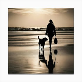 Silhouette Of A Dog Walker Canvas Print