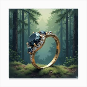 Black Diamond Ring, Watercolor, Moody Forest 1 Canvas Print