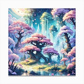 A Fantasy Forest With Twinkling Stars In Pastel Tone Square Composition 251 Canvas Print