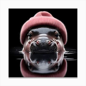 Baby Hippo in pink beanie hat 3 Canvas Print