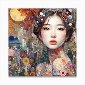 Asian Woman in the Style of Collage-inspired Canvas Print