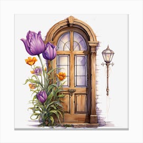 Door With Tulips Canvas Print