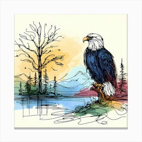 Eagle Minimal Drawing with Watercolor Accents - Wild Bird Artwork 152 Canvas Print