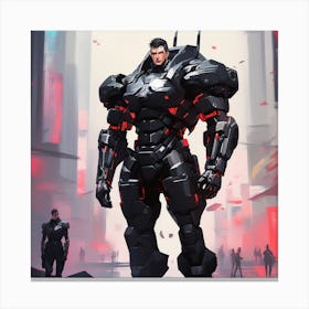 A Man With Black Armored Uniform, Futuristic, Giant Robot, Inspired By Krenz Cushart, Neoism, Kawacy, Wlop (2) Canvas Print