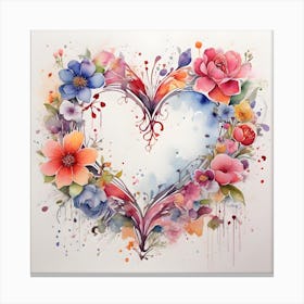 Watercolor Heart Of Flowers 3 Canvas Print
