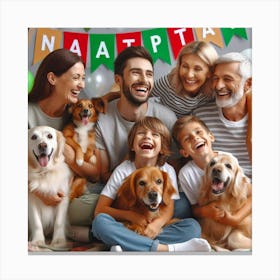 Happy Family With Dogs Canvas Print