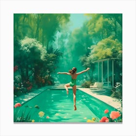 Girl Jumping Into A Pool Canvas Print