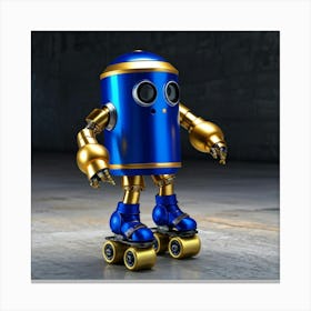 Frightened Robot Blue Eyes Disguised As Sweaty Aluminum Can Gold Hue Cobalt Blue Straw Protrudin Canvas Print