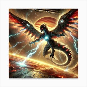 A Sci Fi Depiction Of Voltros, The Thunder Phoenix Lightning Dive Canvas Print