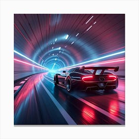 Dynamic Formula Car Drifting In A Futuristic Neon Lit Underground Tunnel 1 Canvas Print