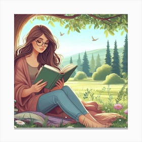 Girl Reading A Book 3 Canvas Print