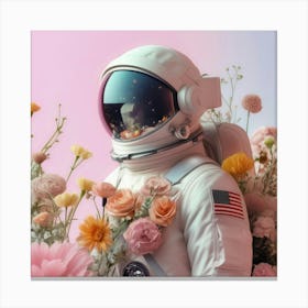 Pink & Floral Astronaut Canvas Print
