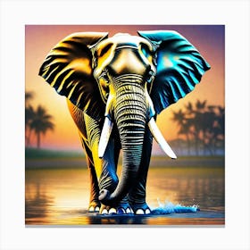 Elephant In The Water Canvas Print