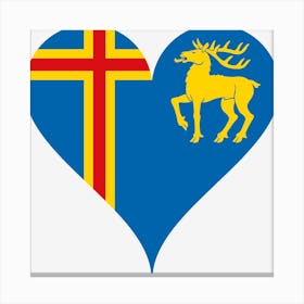 Aland Flag Heart Coat Of Arms Golden Red Deer Nation Aland Islands Finland Symbol Cut Out Canvas Print