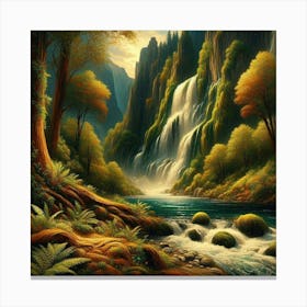 Waterfall In The Forest 48 Canvas Print