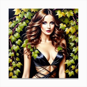 Beautiful Woman In Black Dress With Vines Canvas Print