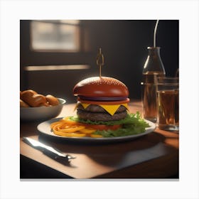 Hamburger On A Table Canvas Print