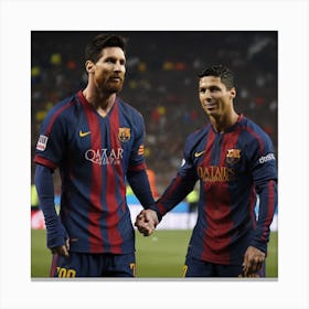 Two Soccer Players Holding Hands Canvas Print